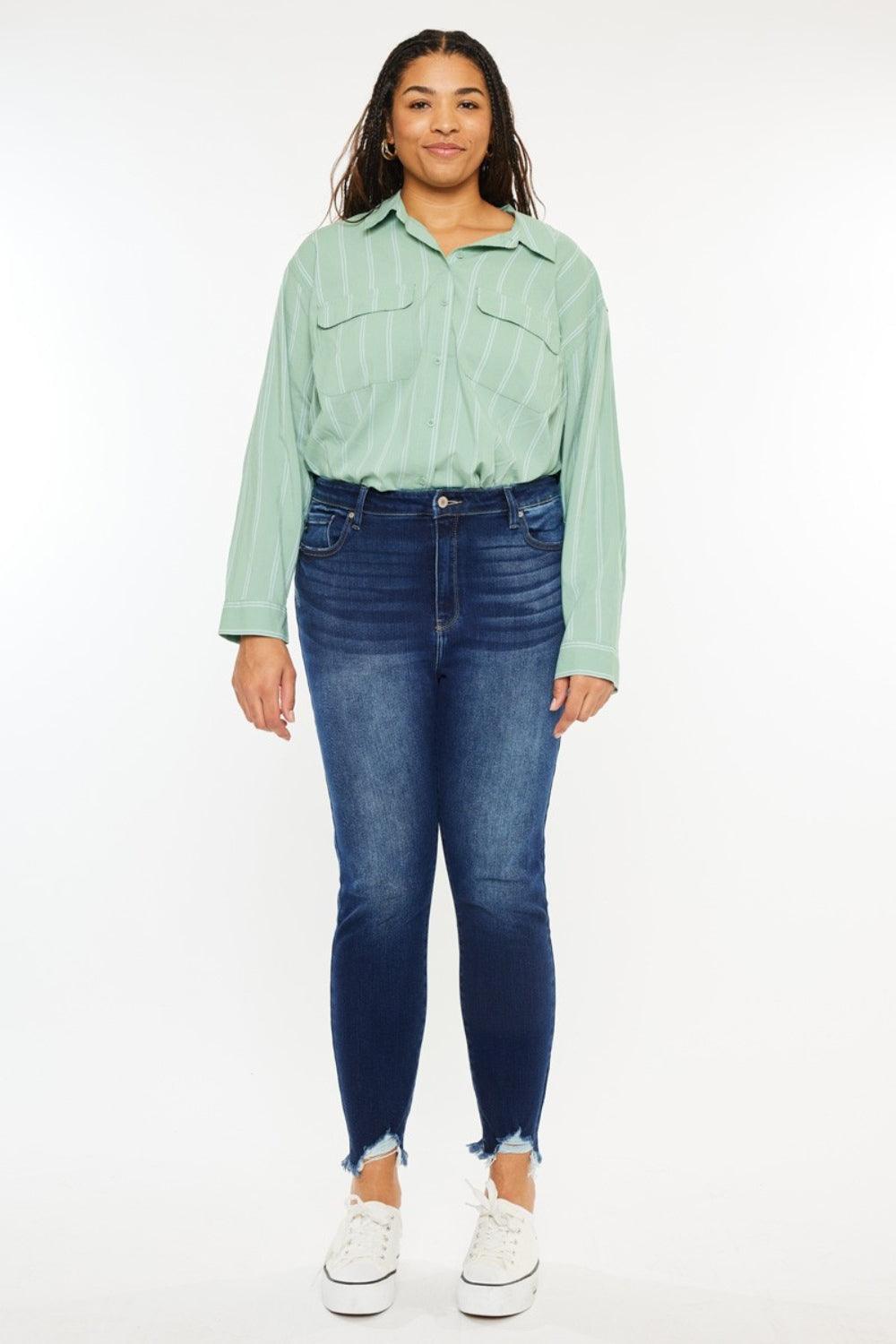 Kancan Full Size High Rise Frayed Ankle Skinny Jeans | Daverri Fashions