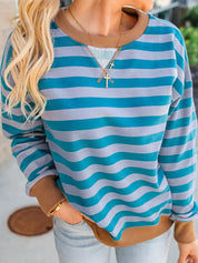 Striped Round Neck Casual Sweatshirt | Sweatshirts Daverri Fashions