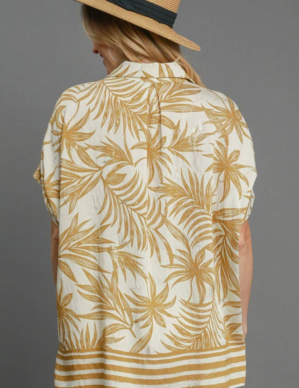 Umgee Full Size Tropical Print Button Down Shirt Plus Size | Daverri Fashions