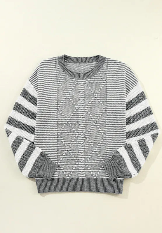 Striped Round Neck Dropped Shoulder Sweater | Sweaters Daverri Fashions