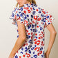 BiBi Leopard Notched Ruffled Cap Sleeve Blouse Blouses