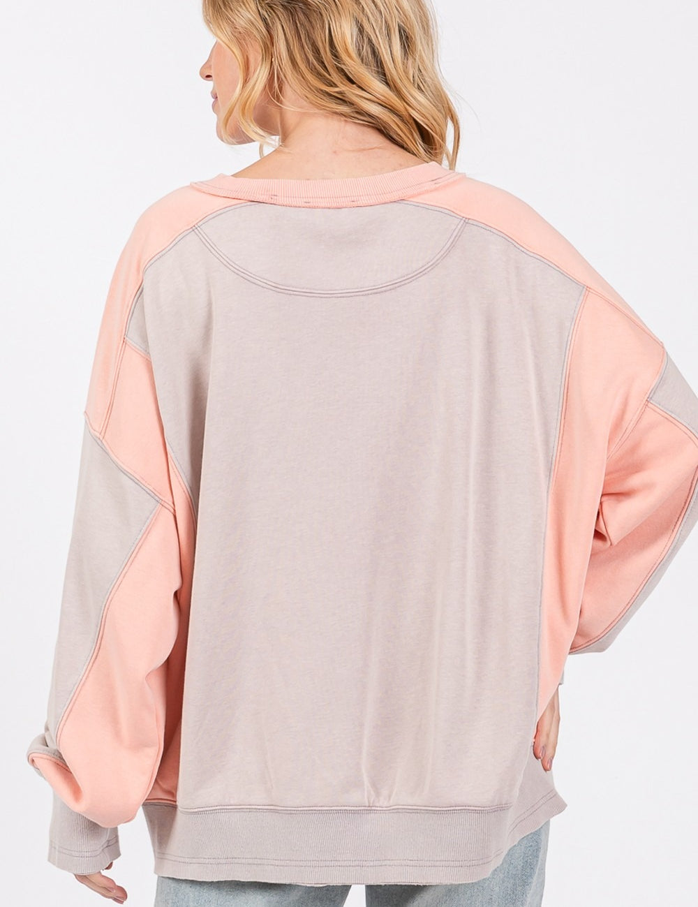 SAGE + FIG Color Block Round Neck Sweatshirt