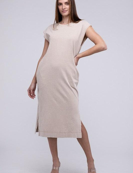 Casual Comfy Sleeveless Midi Dress TAN Midi Dresses