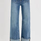 RISEN High Rise Ankle Wide Button Patch Pocket Cuffed Jeans - DAVERRI FASHIONS