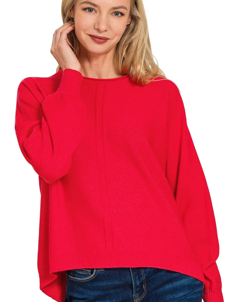 Zenana Viscose Front Seam Round-Neck Sweater | Sweaters Daverri Fashions