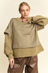 Davi & Dani olive green faux layered round neck knit sweater
