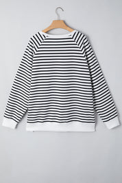 Black Stripe Raglan Sleeve Side Slits Loose Sweatshirt | Sweatshirts Daverri Fashions