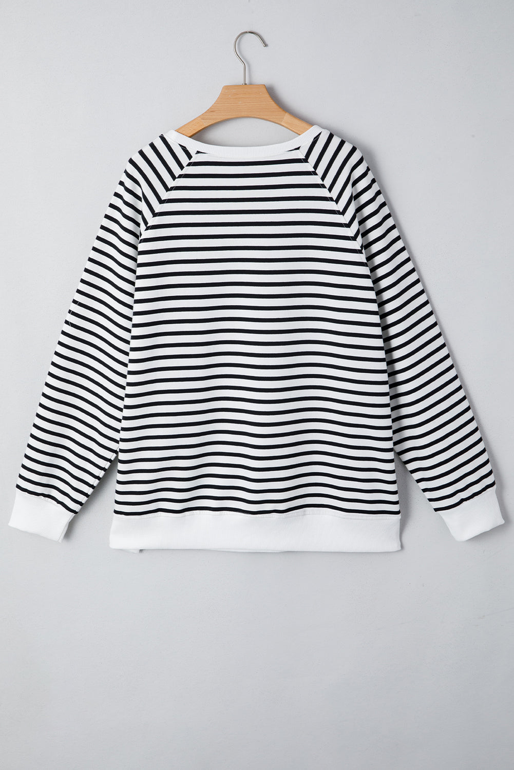 Black striped raglan sleeve oversized sweatshirt with side slits