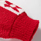 Red and white fuzzy knit cuff from Daverri Floral Heart Checkered V-Neck Sweater
