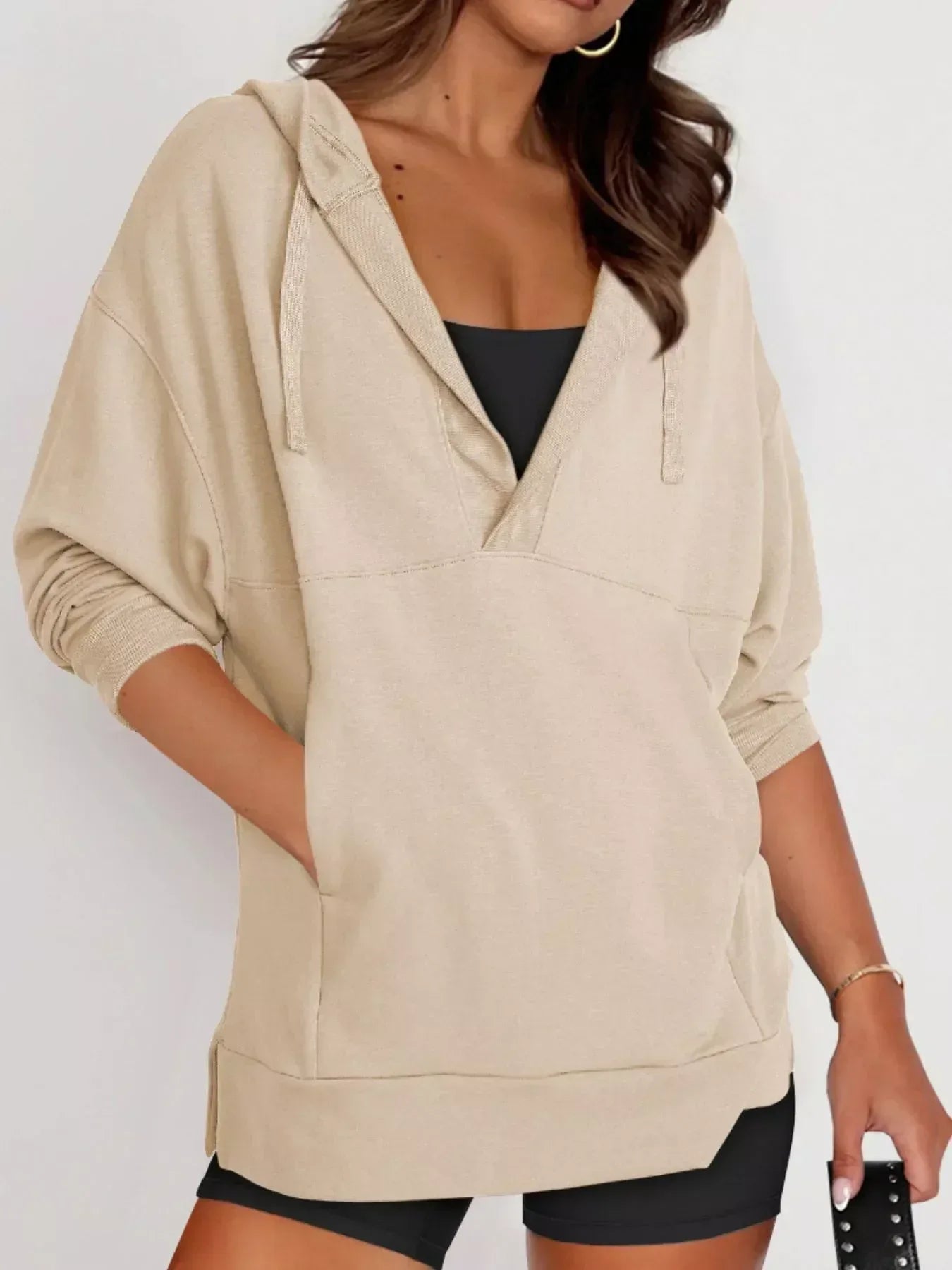 Drawstring Kangaroo Pocket Long Sleeve Hoodie - DAVERRI FASHIONS