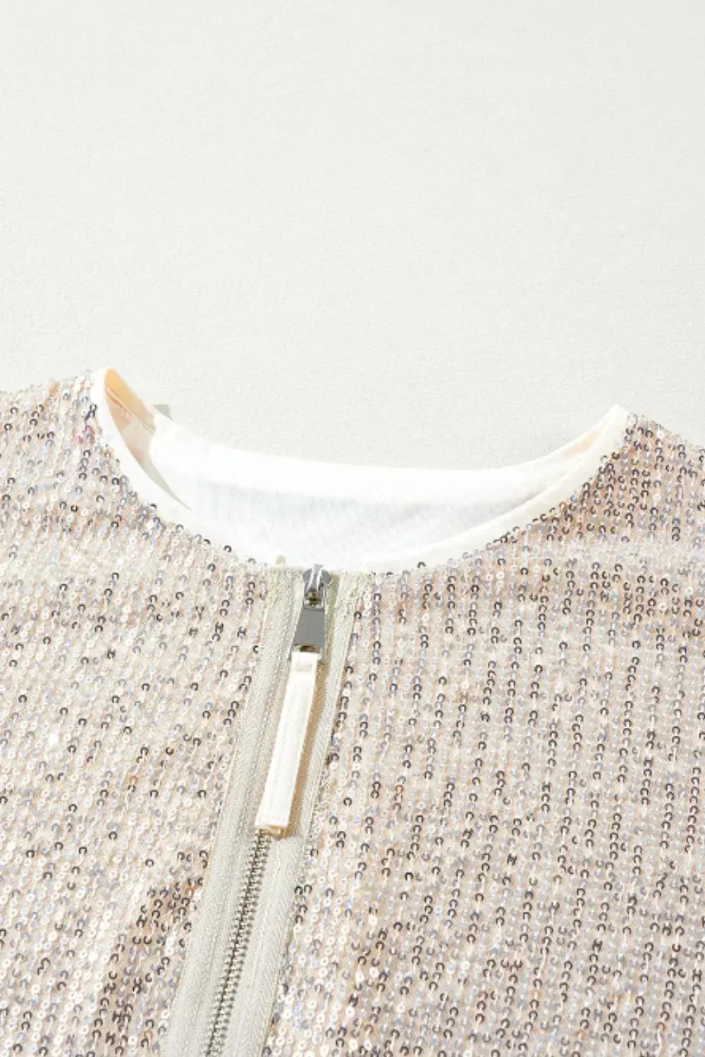 Sequin Zip Up Long Sleeve Jacket - DAVERRI FASHIONS