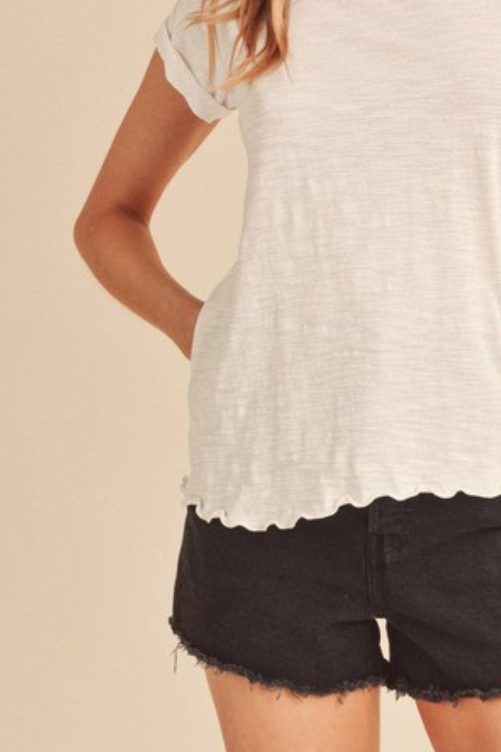 Aemi + Co Lettuce Edge Round Neck Short Sleeve T-Shirt | T-Shirts Daverri Fashions