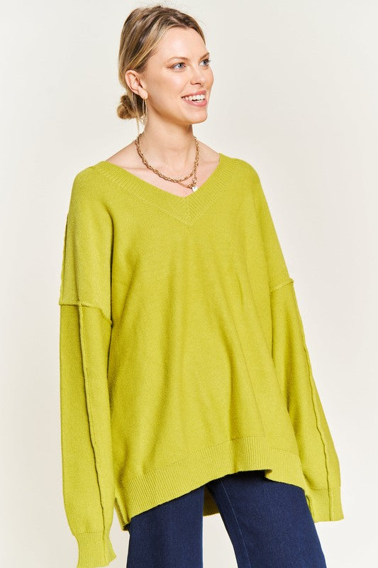 Plus V-Neck Oversized Sweater Tops