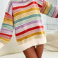 Rainbow Striped Drop Shoulder Oversized Sweater - DAVERRI FASHIONS