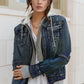Faux Two-Piece Hooded Zip-Up Denim Jacket - DAVERRI FASHIONS