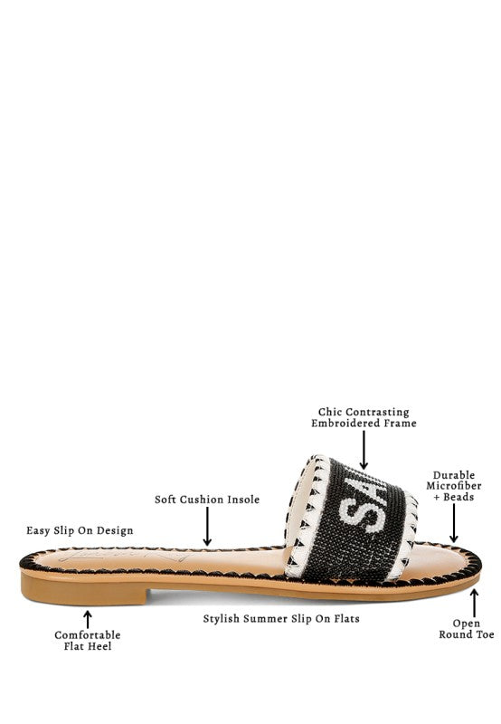 Luxe Getaway Beaded Saint Tropez Flat Slip Ons | Slides Daverri Fashions