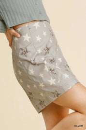 Umgee Animal Star Print Skirt with Back Zipper Closure | Daverri Fashions