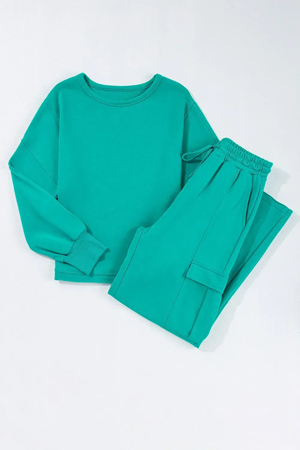 Daverri Fashions Full Size Round Neck Long Sleeve Top and Drawstring Pants Set - DAVERRI FASHIONS