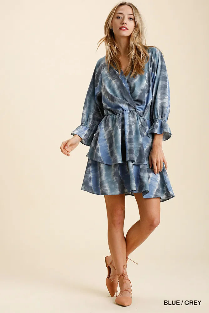 Umgee Tie Dye Ruffled Layered Dress with Elastic Waistband Mini Dresses