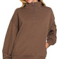 Zenana Scuba Quarter-Zip Sweatshirt Brown - DAVERRI FASHIONS