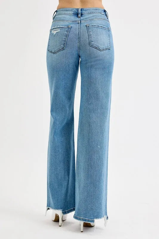 RISEN Full Size Distressed Wide Leg Jeans Plus Size | Jeans Daverri Fashions