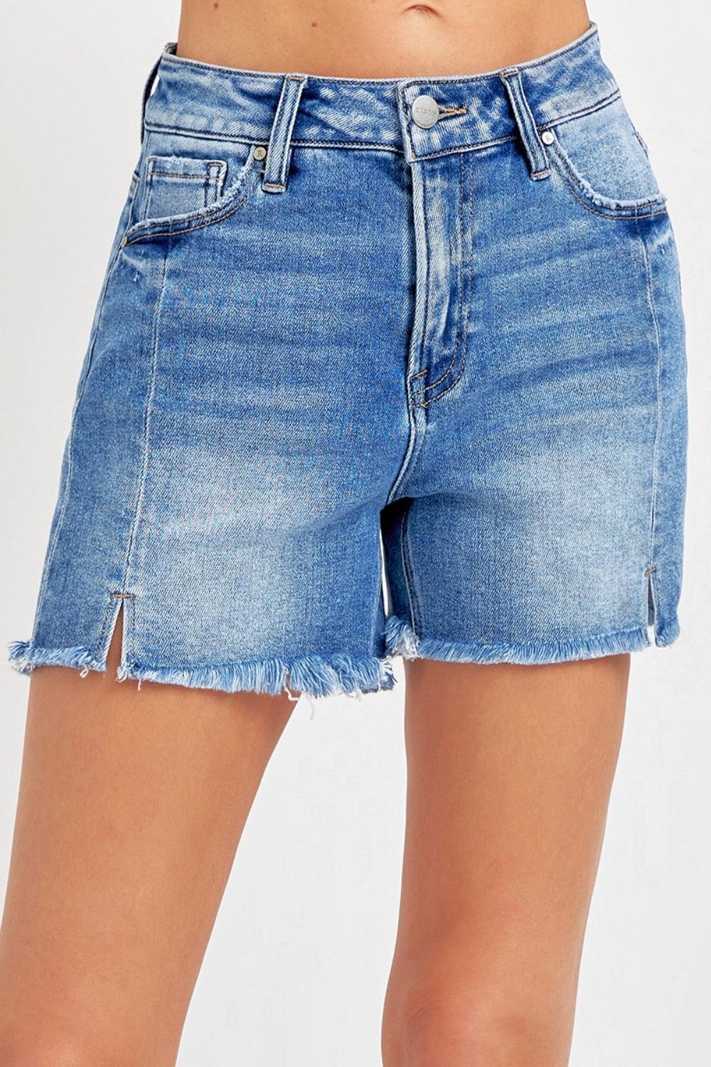 Front Slit Raw Hem Denim Shorts Medium S Shorts