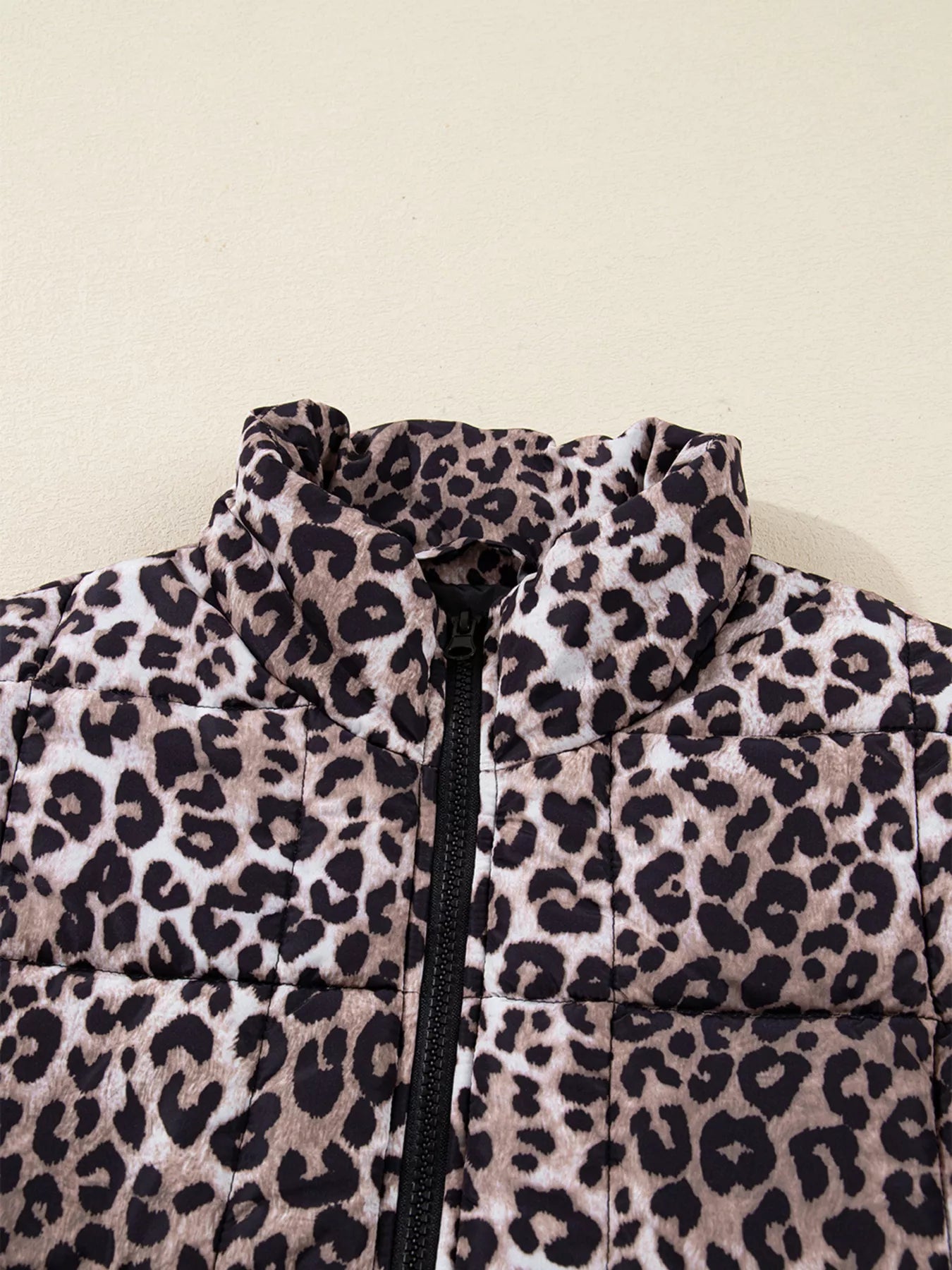Leopard Quilted Full Zipper Casual Puff Vest | Vest Jackets Daverri Fashions