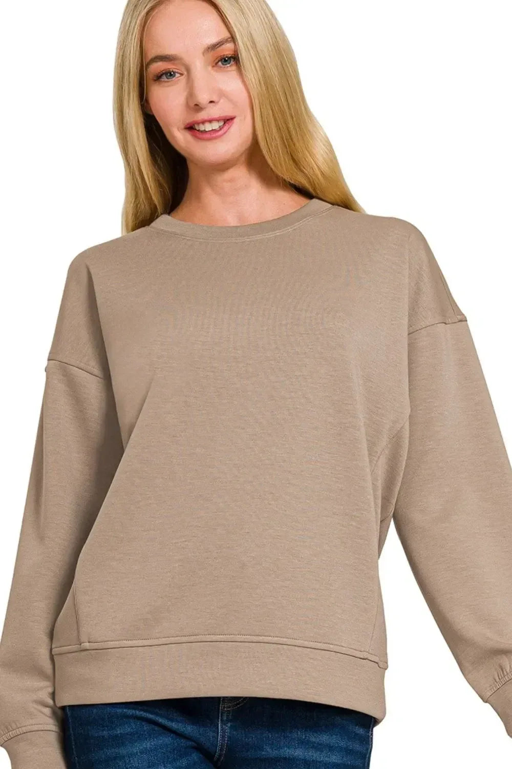 Zenana Scuba Round-neck Sweatshirts - DAVERRI FASHIONS