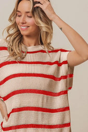 BiBi Fourth Of July Stripe Drop Shoulder Sweater | Sweaters Daverri Fashions