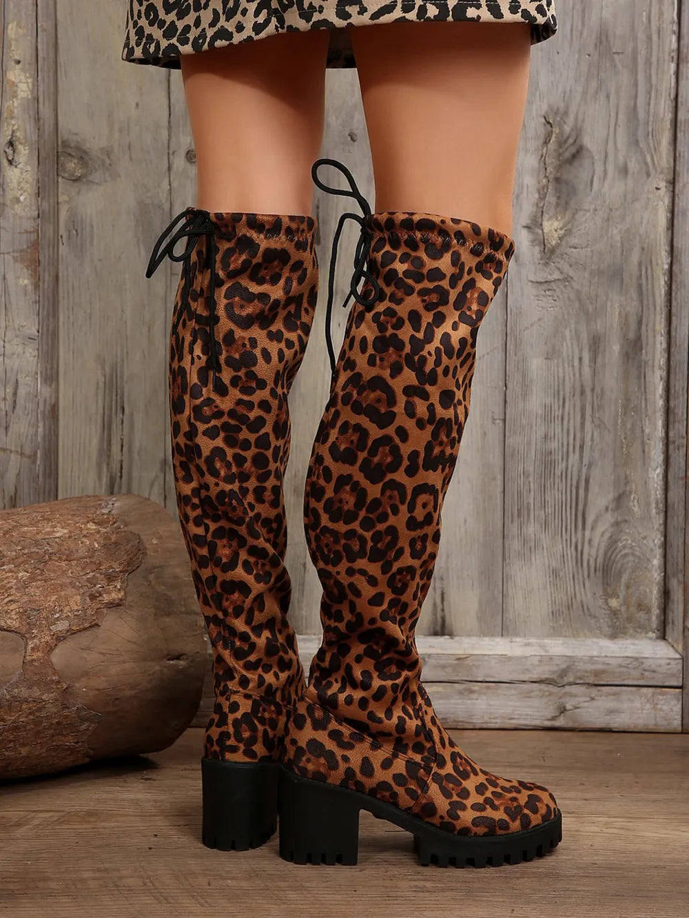 Leopard Round Toe Block Heel Boots | Boots Daverri Fashions