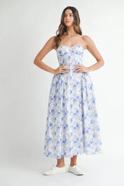 Blue MABLE Sweetheart Neckline Floral Printed Midi Dress | Midi Dreses Daverri Fashions