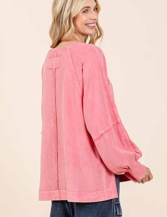 Mittoshop Mineral Wash Raglan Long Sleeve Oversized Top | Tops Daverri Fashions