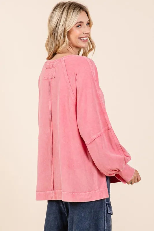 Mittoshop Mineral Wash Raglan Long Sleeve Oversized Top | Tops Daverri Fashions