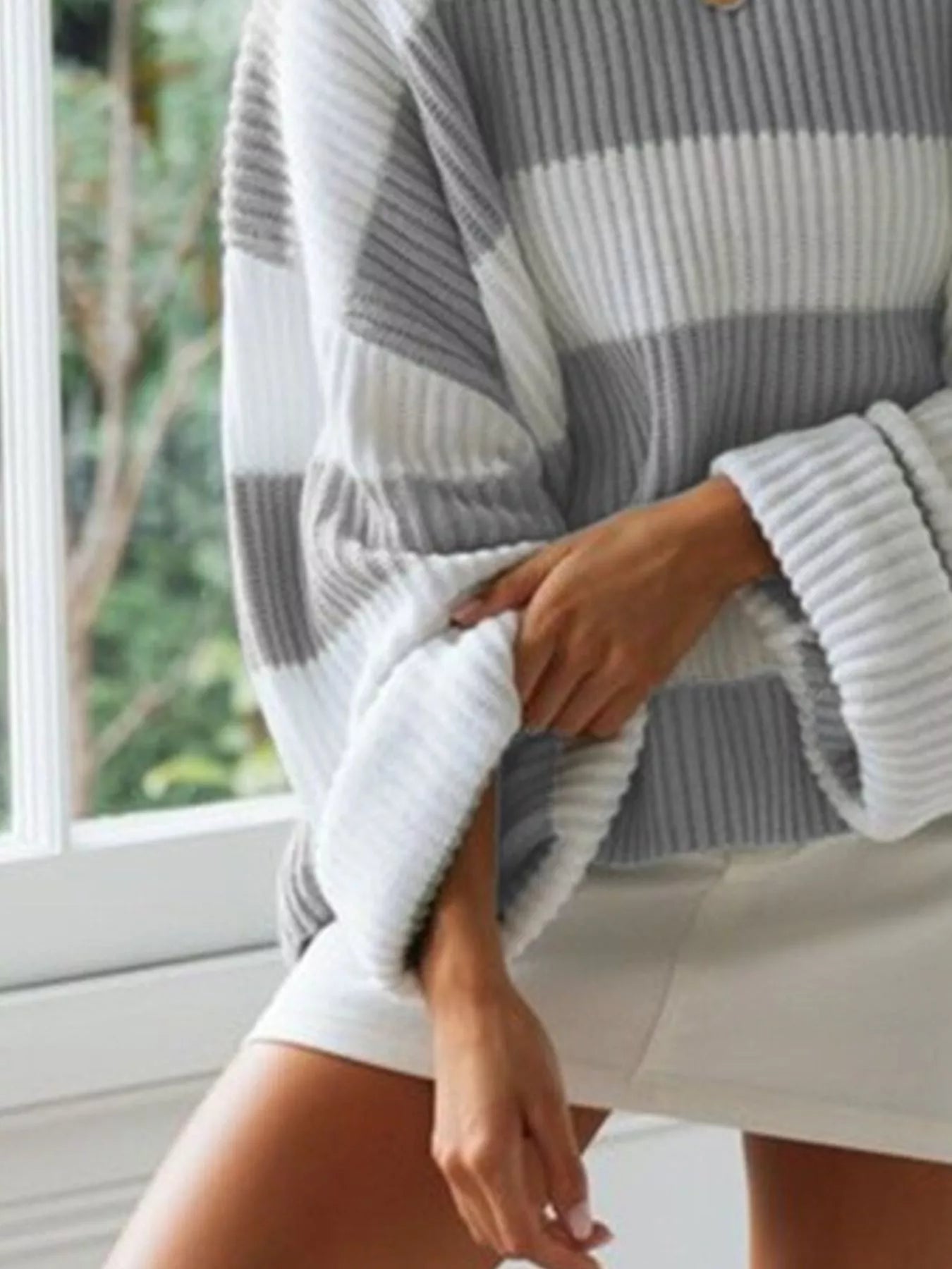 Cozy ribbed knit plus size striped sweater by Daverri Fashions