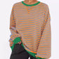 Striped Round Neck Long Sleeve Sweatshirt - DAVERRI FASHIONS