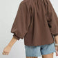 Umgee Full Size Textured Notched Balloon Sleeve Blouse Plus Size - DAVERRI FASHIONS