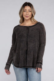 Plus Long Sleeve Cotton Waffle Knit Top Shirts & Tops