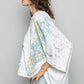 POL Floral Star Patch hooded blouse in white blue floral patchwork with lace
