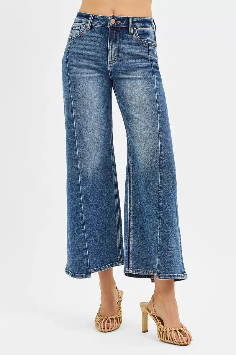 RISEN High Rise Crop Wide Leg Jeans with Step Hem - DAVERRI FASHIONS