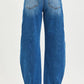 Blue wide-leg Risen mid-rise barrel jeans with rolled cuffs