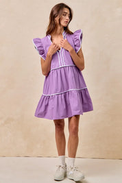 BiBi Gameday Theme Contrast Binding Ruffled Dress | Mini Dresses Daverri Fashions
