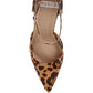 Leopard-print suede T-strap stiletto heel sandal with metallic buckle