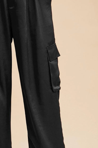 Annie Wear Wide Leg Cargo Satin Pants - DAVERRI FASHIONS