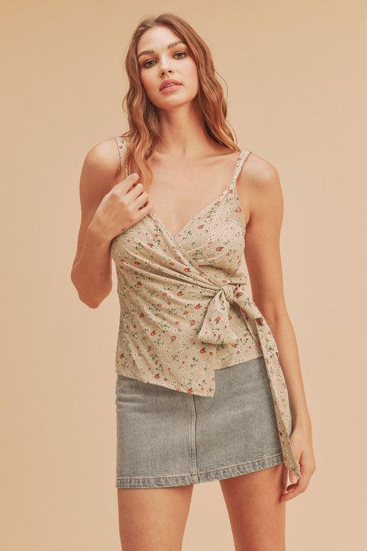 Aemi + Co Ditsy Floral Surplice Adjustable Straps Cami | Tops Daverri Fashions
