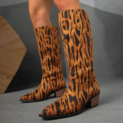 Animal Print Point Toe Block Heels Boots | Boots Daverri Fashions