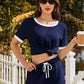Daverri Fashions navy blue ribbed knit top and shorts set