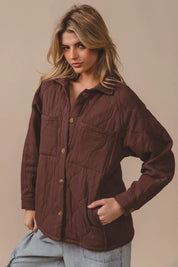 BiBi Quilted Wrinkle Gauze Long Sleeve Shacket | Daverri Fashions
