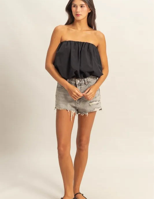 BLACK L HYFVE Trendy Strapless Bubble Top | Tops Daverri Fashions