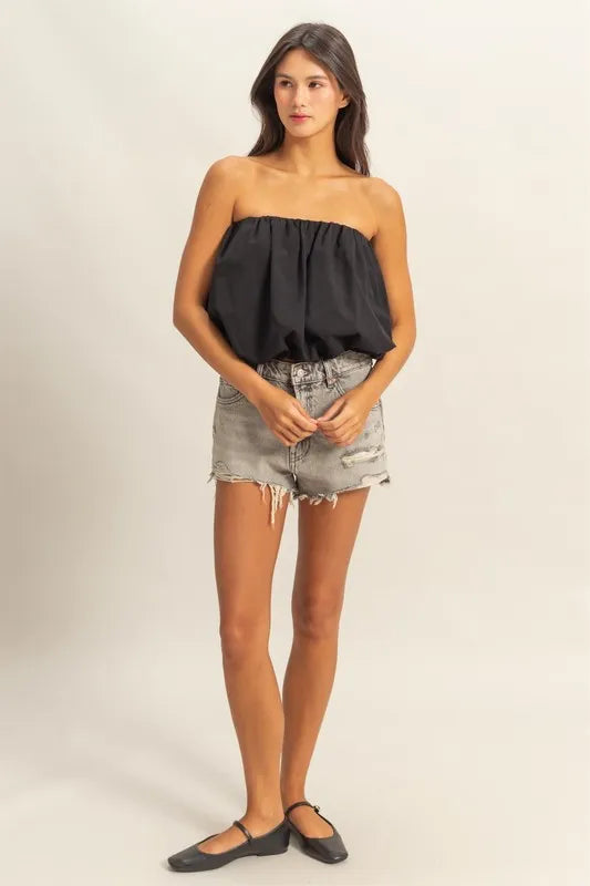 HYFVE Trendy Strapless Bubble Top BLACK L