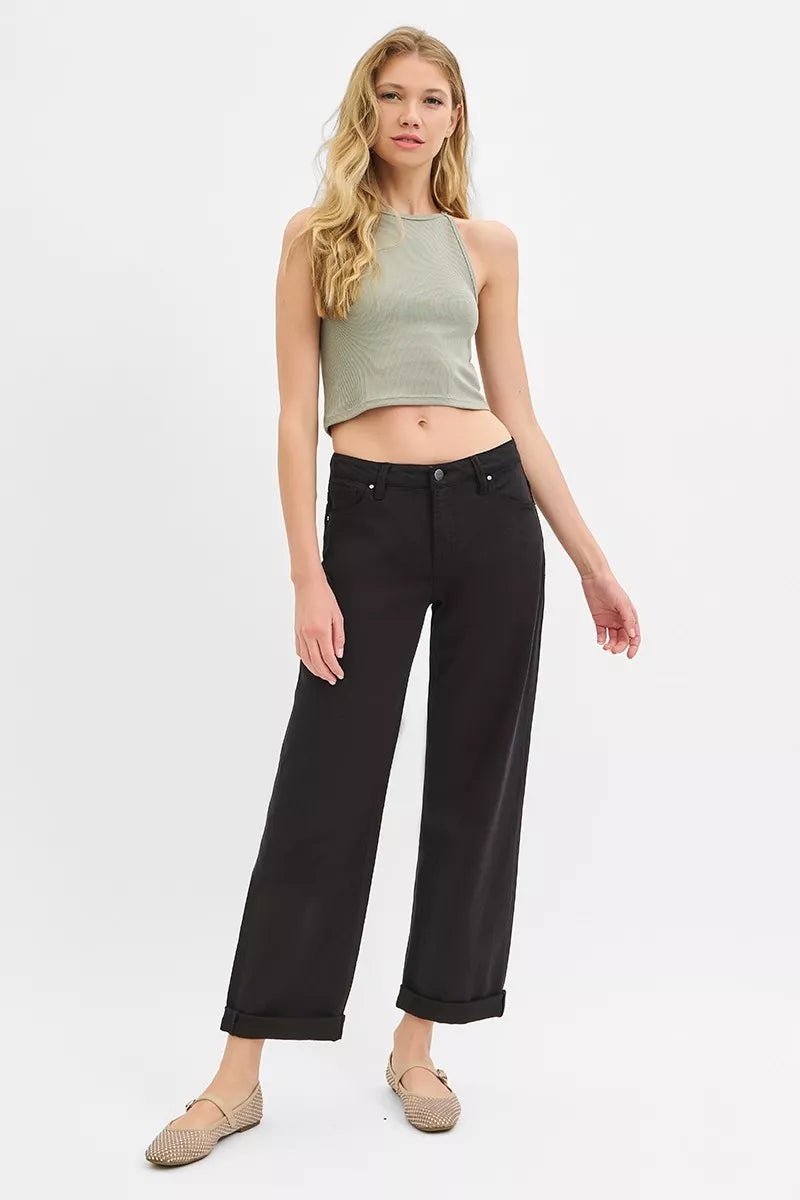 RISEN Tummy Control Mid Rise Ankle Barrel Relaxed Baggy Jeans | Jeans Daverri Fashions
